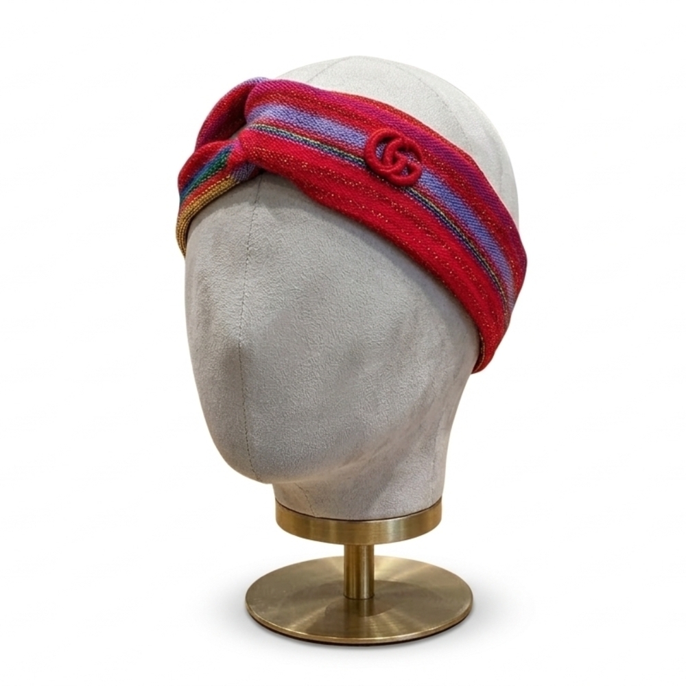 Gucci Red Multicolor Sparkle Striped Knit Twist Headband w/ COA - EUC!
